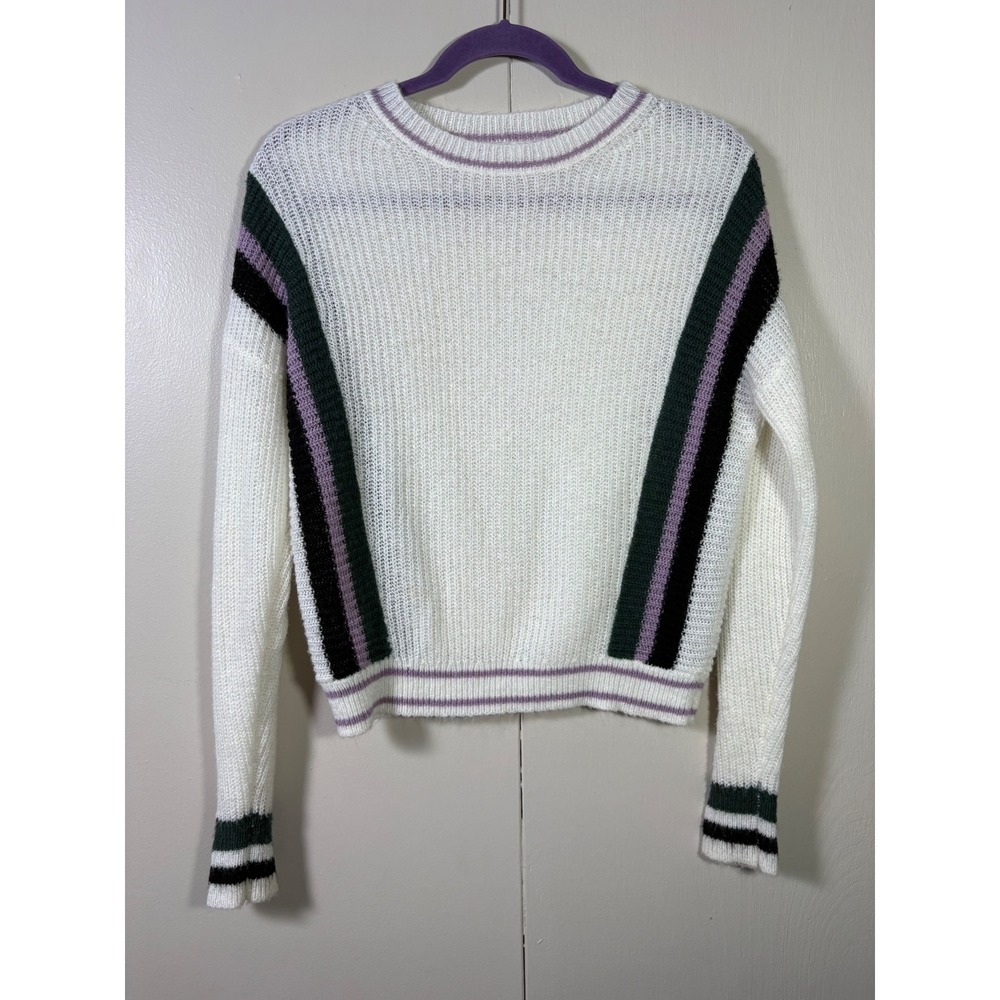 BP Nordstrom White Striped Crewneck Sweater Green Purple XS Preppy Sport Y2K